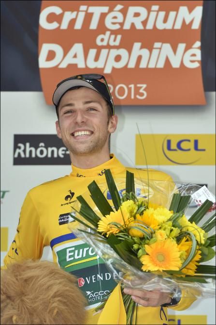 Crit&eacute;rium du Dauphin&eacute; overall leader David Veilleux (Europcar) has plenty to smile about