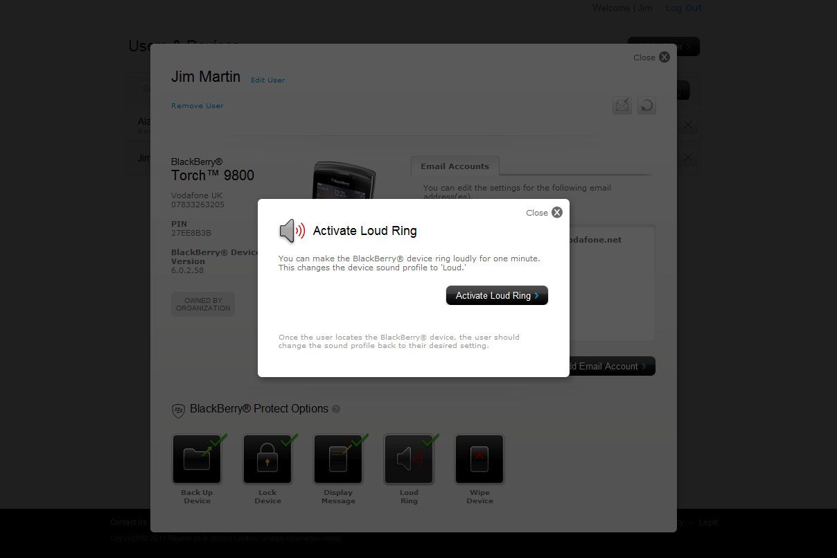 Step 13: Set a Blackberry to ring remotely