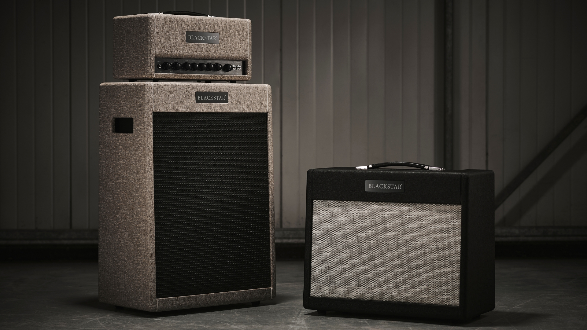 A Blackstar St James head/cab with a combo amp in a warehouse