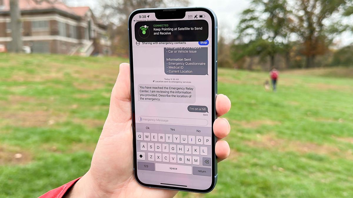 Emergency SOS via Satellite text with relay center