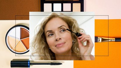 makeup tips for older women photo collage of woman putting on mascara