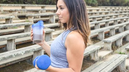 Woman drinking a protein shake