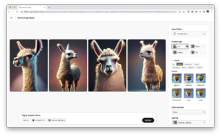 A screenshot of AdobeFirefly generating a 3D image of a baby alpaca
