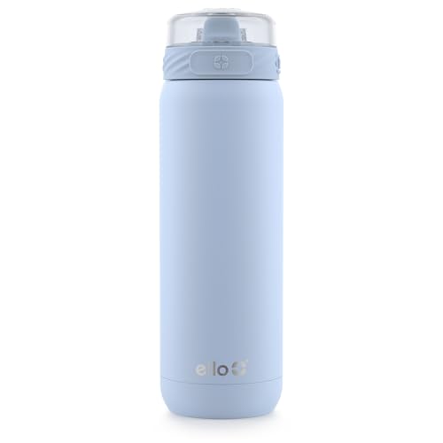 Ello Cooper 32oz Stainless Steel Water Bottle With Straw and Carry Handle, Double Walled and Vacuum Insulated Metal, Leak Proof Locking Lid With Soft Silicone Spout, Reusbale, Bpa Free, Halogen Blue