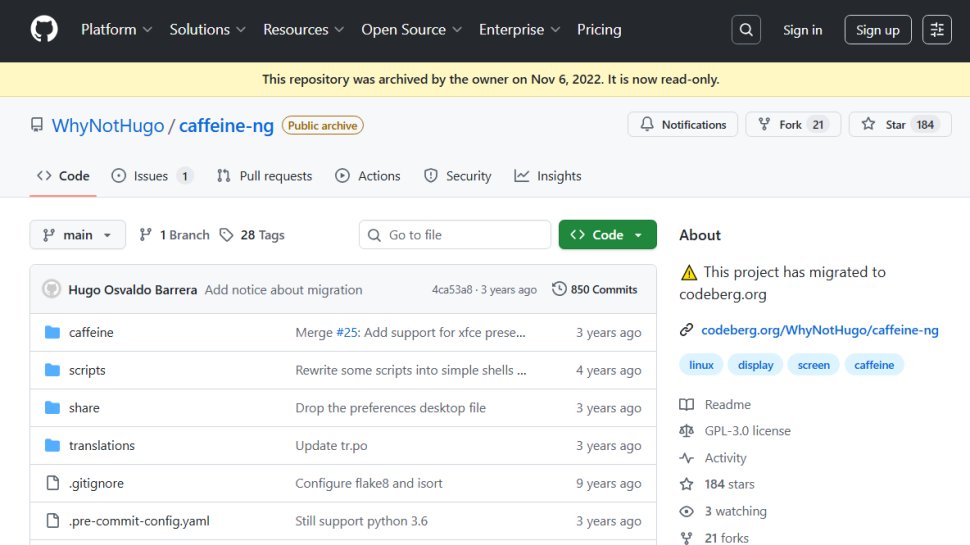Website screenshot of Caffeine (October, 2025)