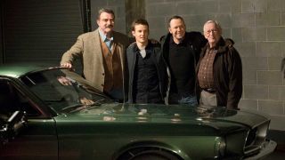 The Blue Bloods cast in front of awesome green mustang Season 12