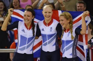 Great Britain's gold medal-winning team pursuit squad of Dani King, Joanna Rowsell and Laura Trott