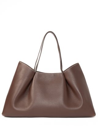 Dimple Tote Pebbled Leather Dark Brown/white Stiches