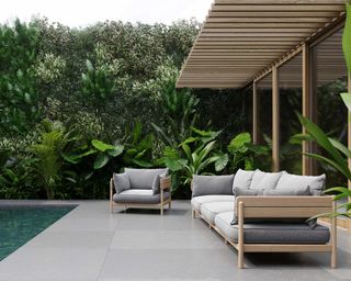 Tanso Three Seater Outdoor Sofa from Nest by outdoor pool