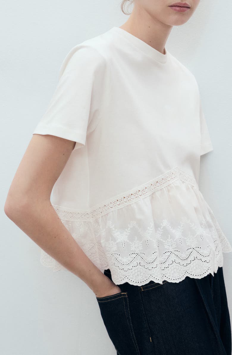 Embroidered Eyelet Hem Cotton T-Shirt