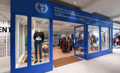 Store front view of charity shop 