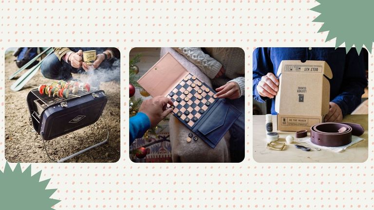 images of three of w&h's best Christmas gifts for dads on a green and white festive background