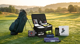 Golf gifts displayed on a golf green