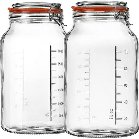 2 Pack 1.1 Gallon Syntic Food Storage Glass Clamp Jar With Hinged Lids, Airtight Large Capacity Jar for Pickle 142 Oz Clear