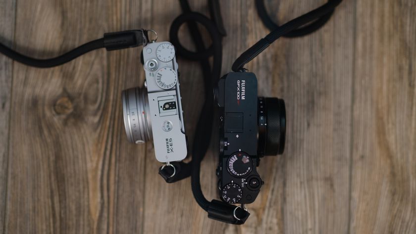 The Fujifilm X-E5 (silver) and GFX100RF (black)