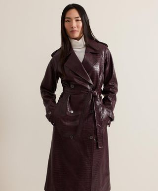 Phase Eight Carla Croc Trench Coat, Burgundy