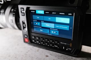 The screen on a Blackmagic Pyxis 6K camera