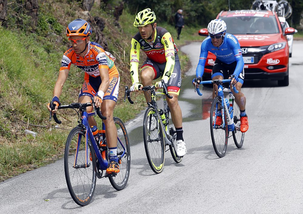 The initial three-man breakaway: Alessandro Bisolti (Nippo - Vini Fantini), Eugert Zhupa (Wilier Trestina-Southeast), Alexandr Kolobnev (Gazprom-Rusvelo)