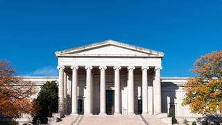 An exterior shot of the National Gallery of Art in Washington, D.C, USA