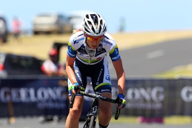 Tiffany Cromwell (Orica - AIS) made her break early - on the third lap