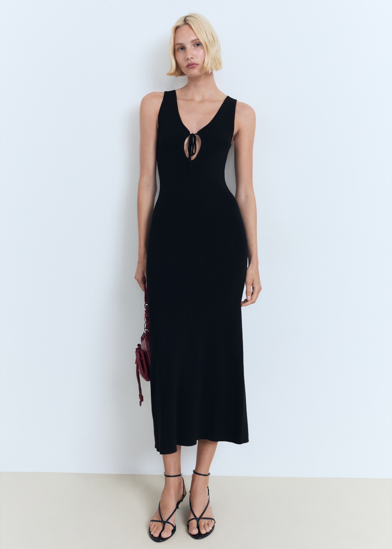 Knitted Dress With Bow Neckline - Women | Mango Usa