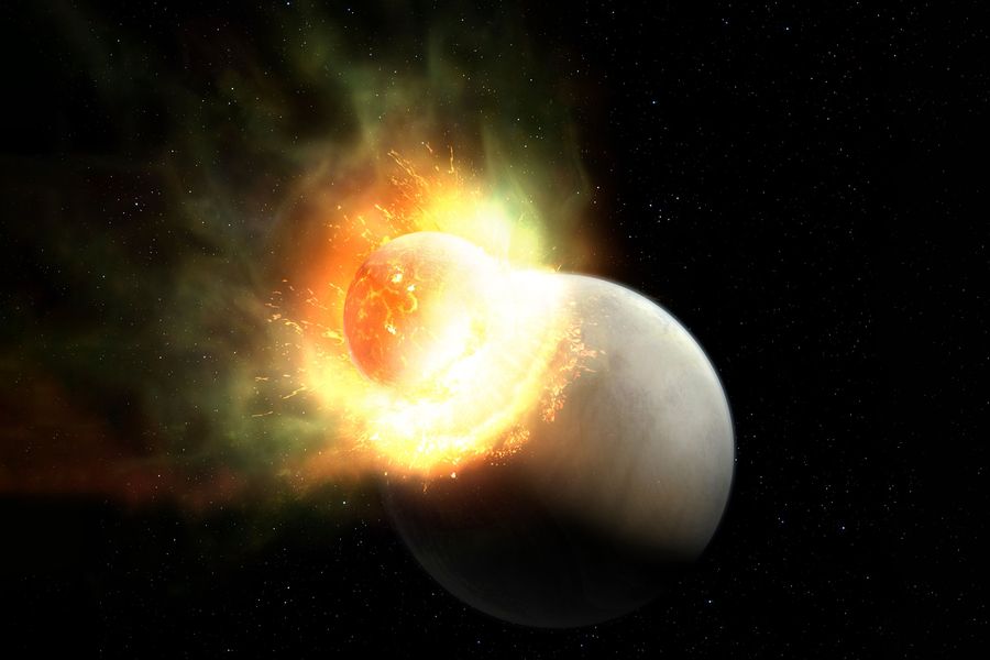 An artist&#039;s impression of a giant impact in the nearby HD 17255 star system.