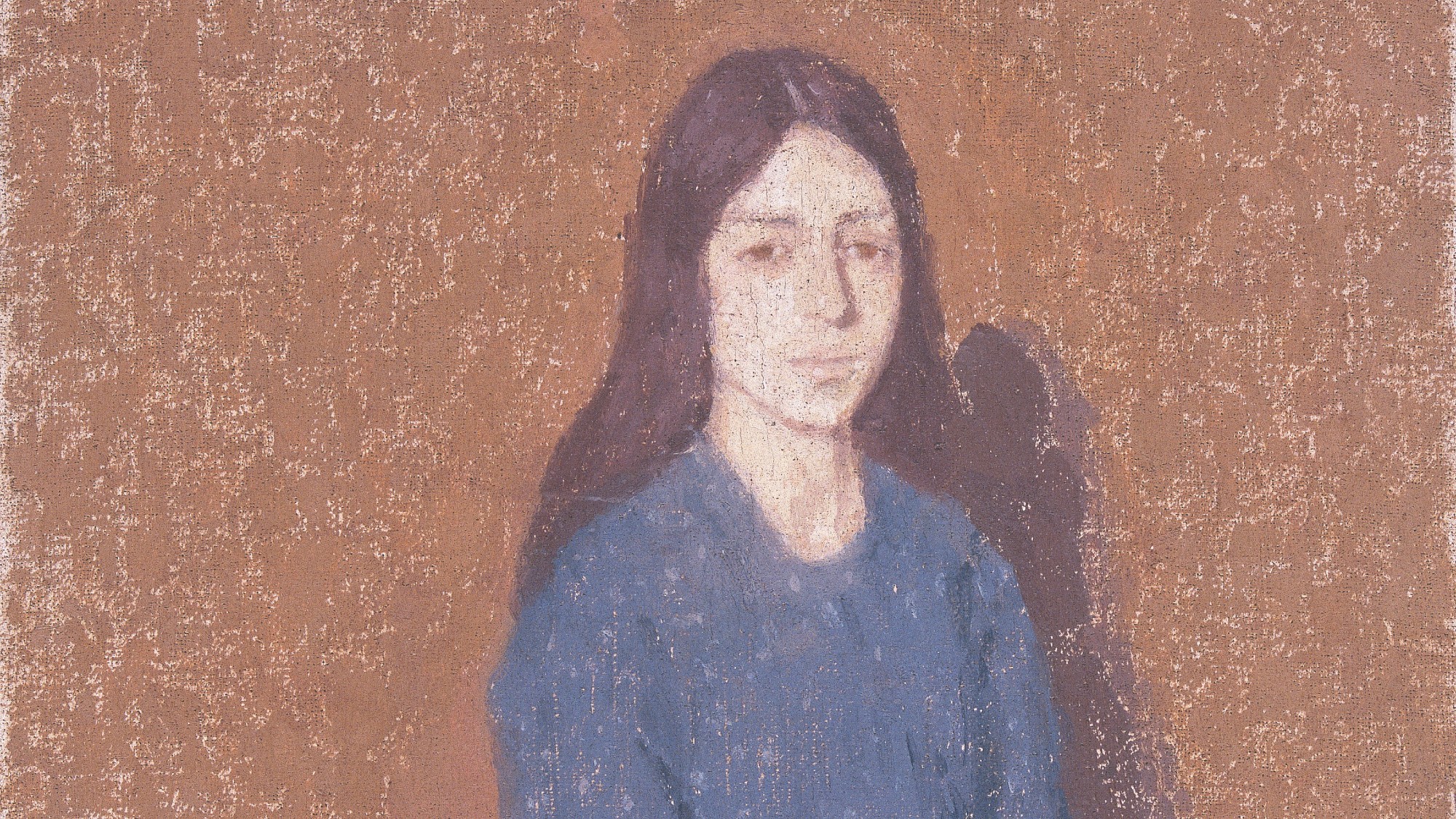painting of a woman in a blue dress