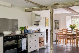 kitchen dining room with range cooker and cabinets