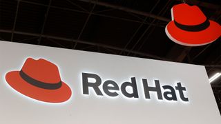The logo of the global publisher of Open Source software solutions, Red Hat is displayed during the Viva Technology conference at Parc des Expositions Porte de Versailles on June 15, 2023 in Paris, France.