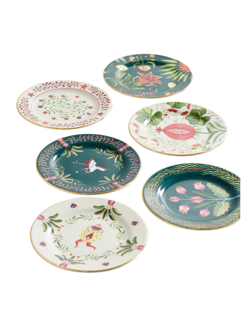 Gold-Plated Porcelain Dessert Plates, Set of Six 