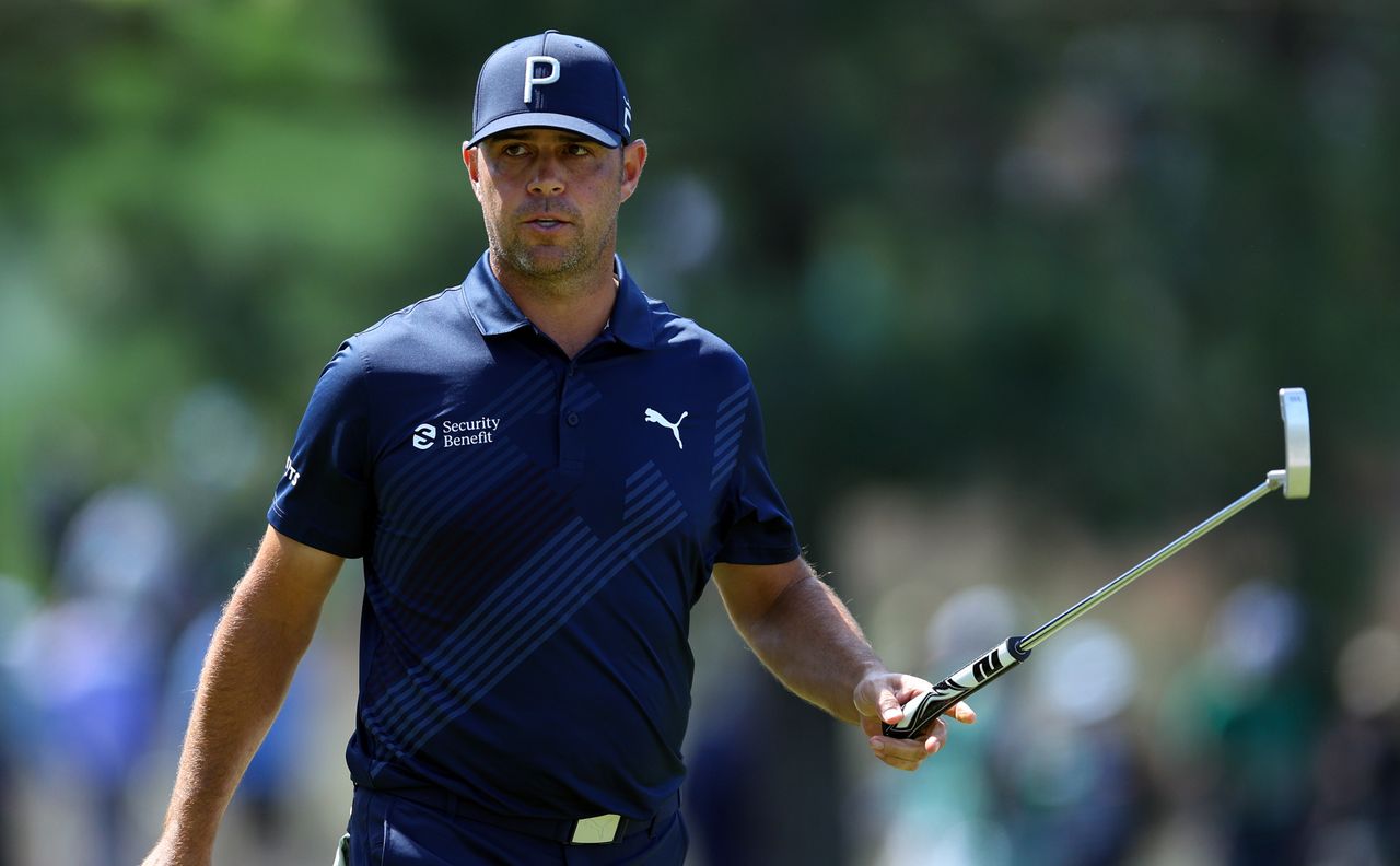 Gary Woodland reacts on the seventh green during the final round of the Masters.