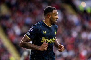 Callum Wilson (#9 Newcastle Utd) runs to the corner during the Premier League match between Sheffield United and Newcastle United at Bramall Lane on September 24, 2023 in Sheffield, England.