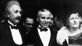 A photo showing Albert Einstein and Charlie Chaplin together at an event