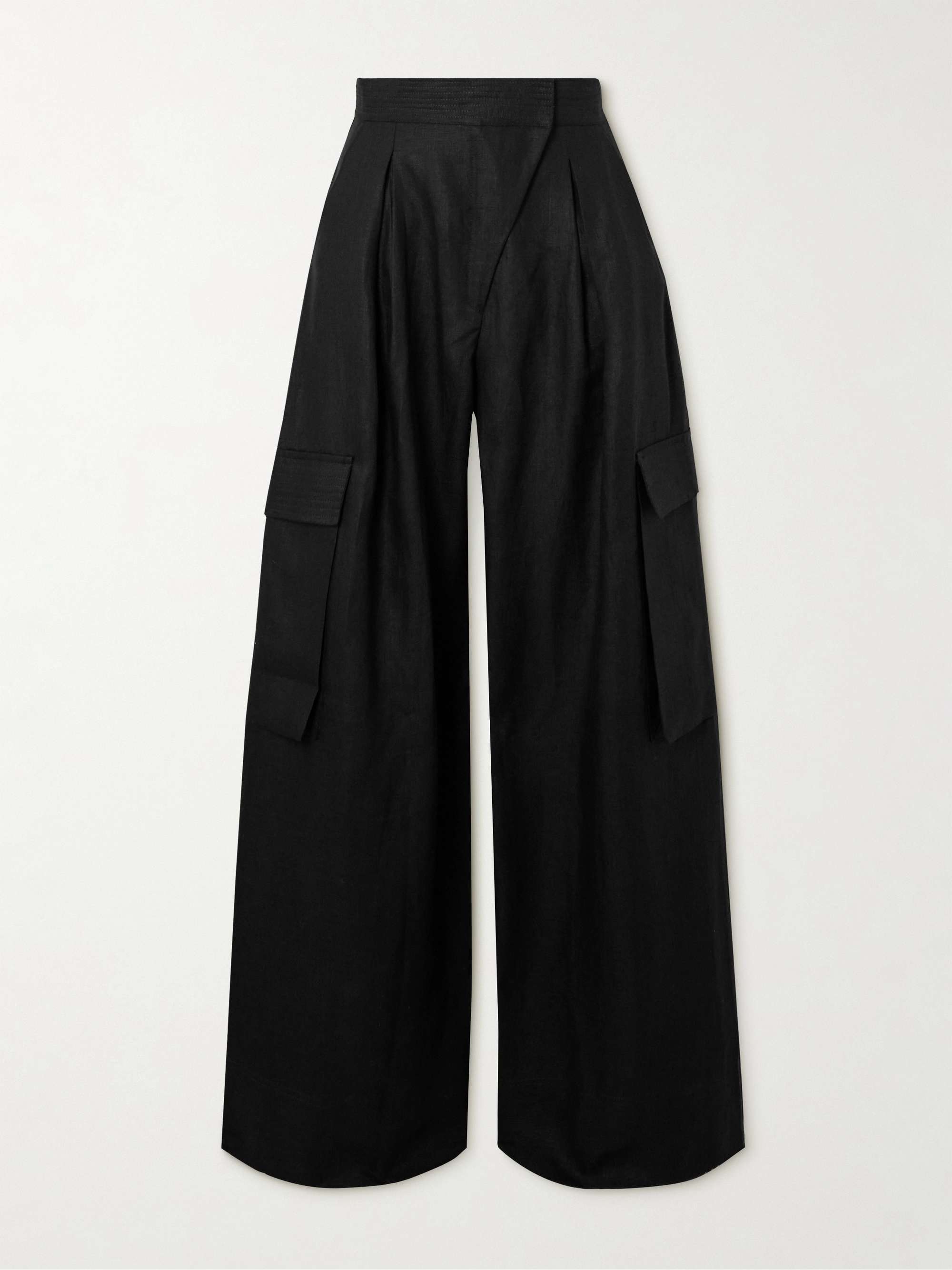 Pleated Linen Wide-Leg Cargo Pants