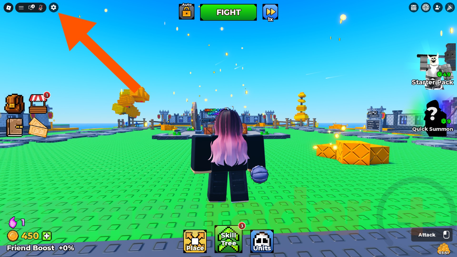 An orange arrow points to the settings menu where you can redeem Be The Final Boss codes.