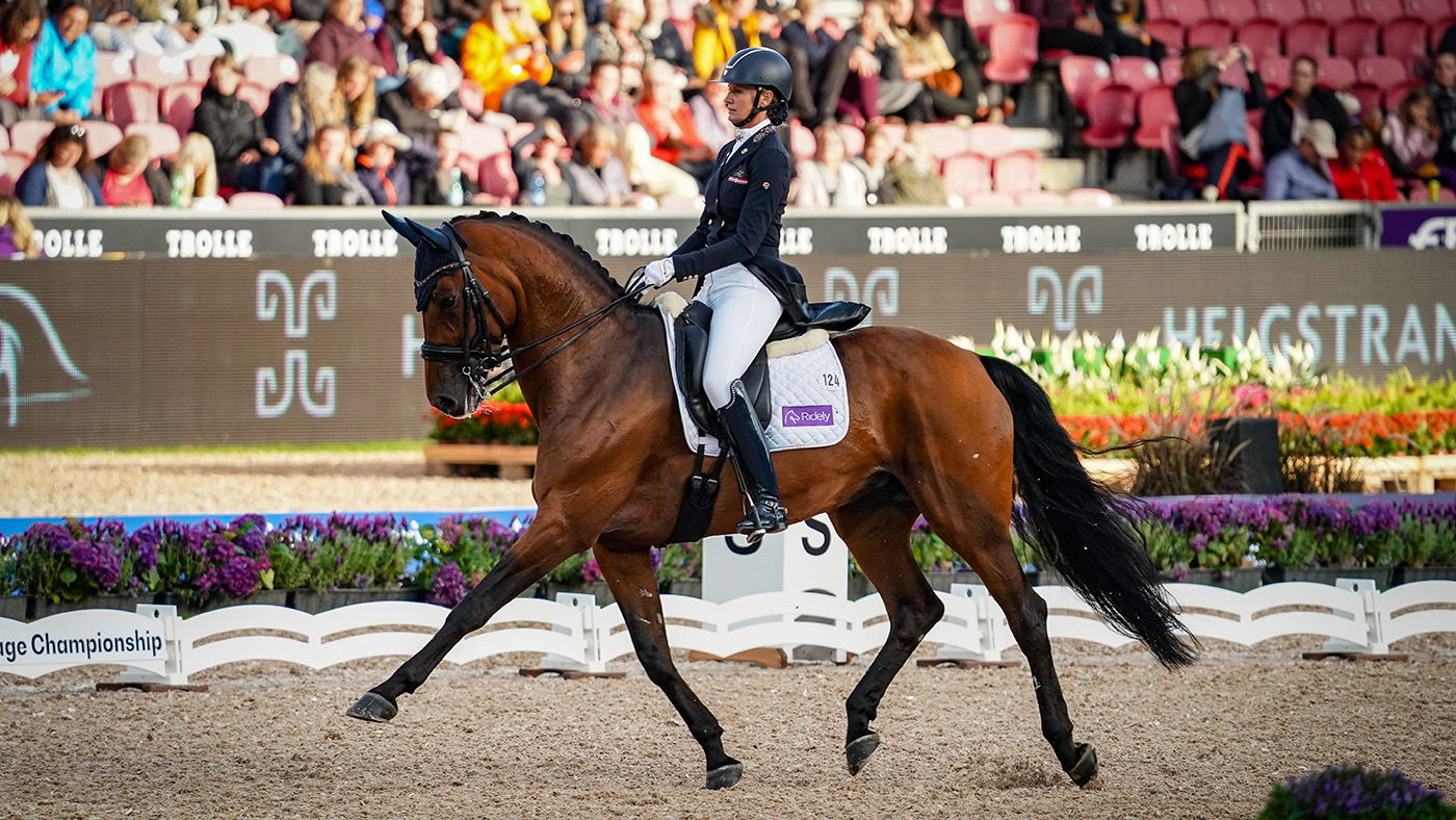 Yvonne Losos De Muniz of Dominican Republic riding Aquamarijn during the 2022 World Dressage Championships in Herning, Denmark.