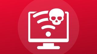 White Wi-Fi logo on a computer icon overlaid by a skull over a red background