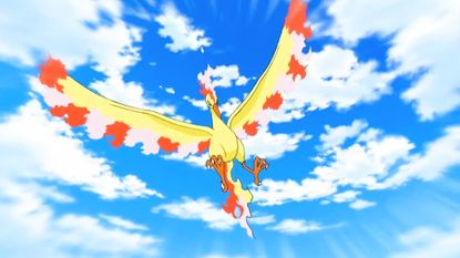 Moltres flies onto the screen in the Pokemon anime