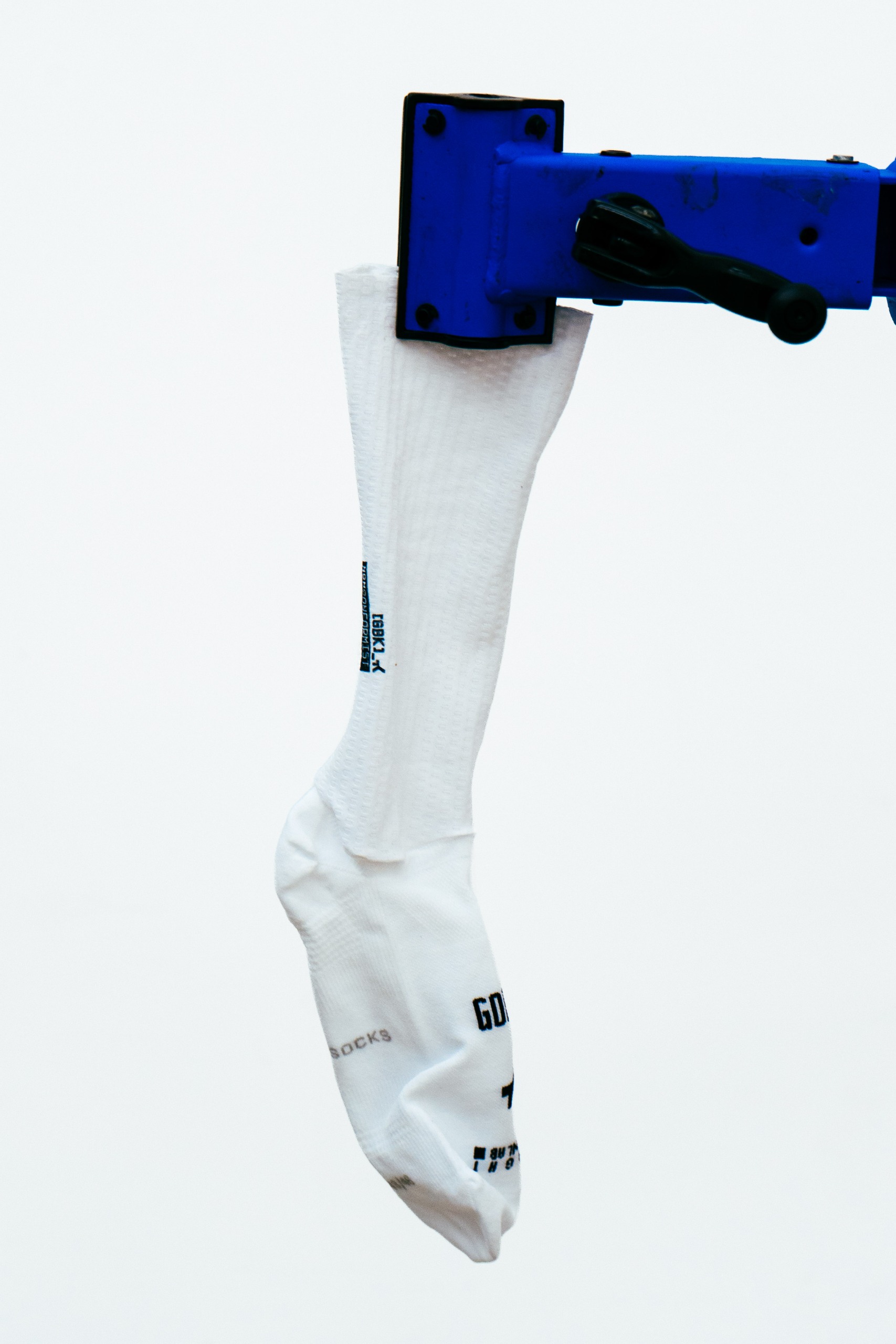 A close up shot of some socks being tested in the wind tunnel