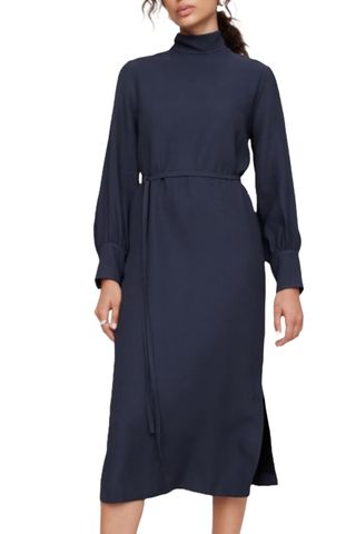 Crepe Mock-Neck Midi Dress