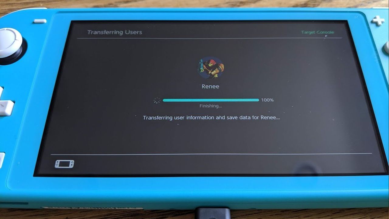 Nintendo Switch Lite transferring data with bar
