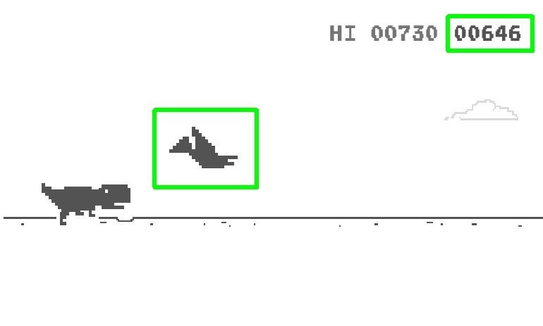 Chrome dinosaur game with pterodactyls