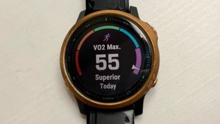A photo of the Garmin Fenix 6 with the VO2 max