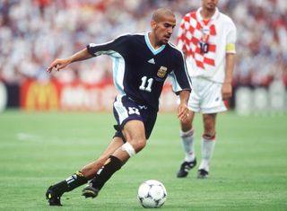 Juan Sebastian Veron in action for Argentina against Croatia at the 1998 World Cup.