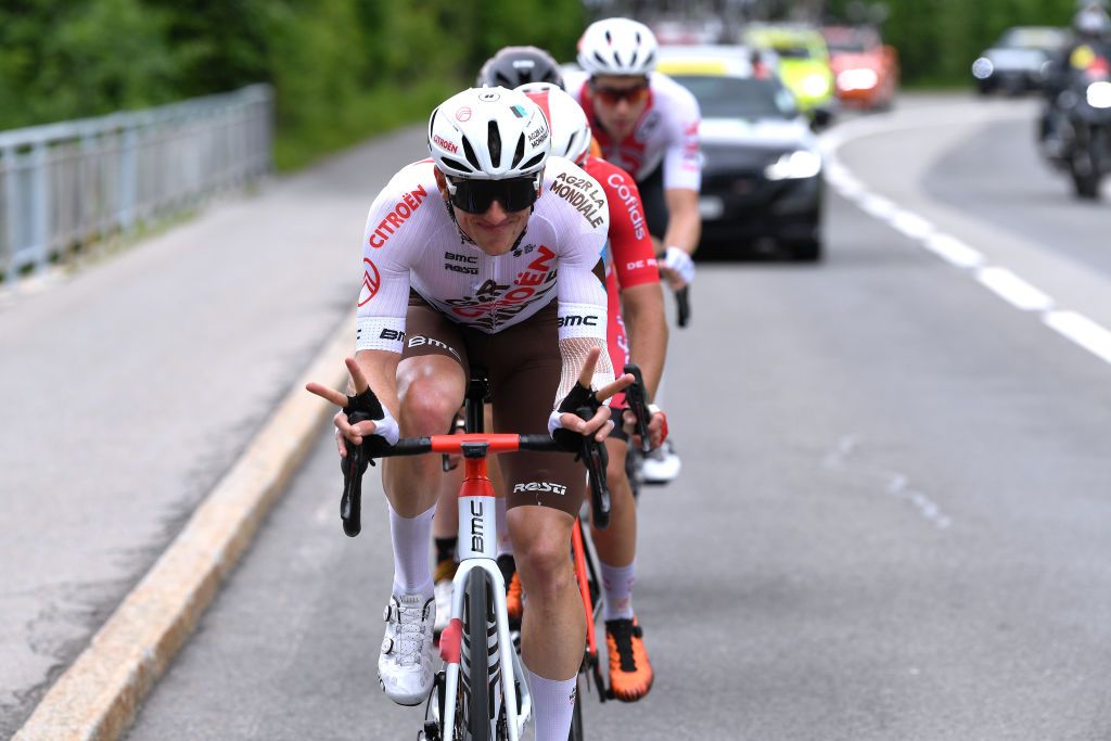 PFAFFNAU SWITZERLAND JUNE 08 Mathias Frank of Switzerland and AG2R Citren Team in the Breakaway during the 84th Tour de Suisse 2021 Stage 3 a 185km stage from Lachen to Pfaffnau 509m UCIworldtour tds tourdesuisse on June 08 2021 in Pfaffnau Switzerland Photo by Tim de WaeleGetty Images