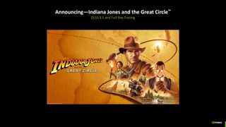 A promotional image for Indiana Jones and the Great Circle, with text by Nvidia stating what RTX features it will have