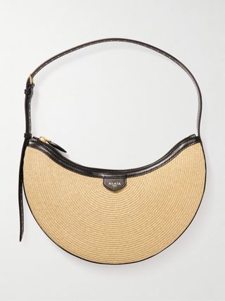 Demi Leather-Trimmed Raffia Shoulder Bag