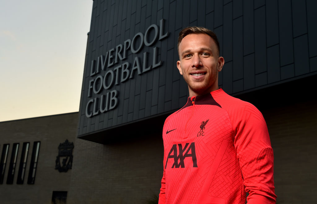 Arthur Melo new signing for Liverpool at AXA Training Center on September 1, 2022 in Kirkby, England.
