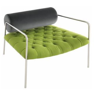 Hawkins armchair in green wool and grey velvet