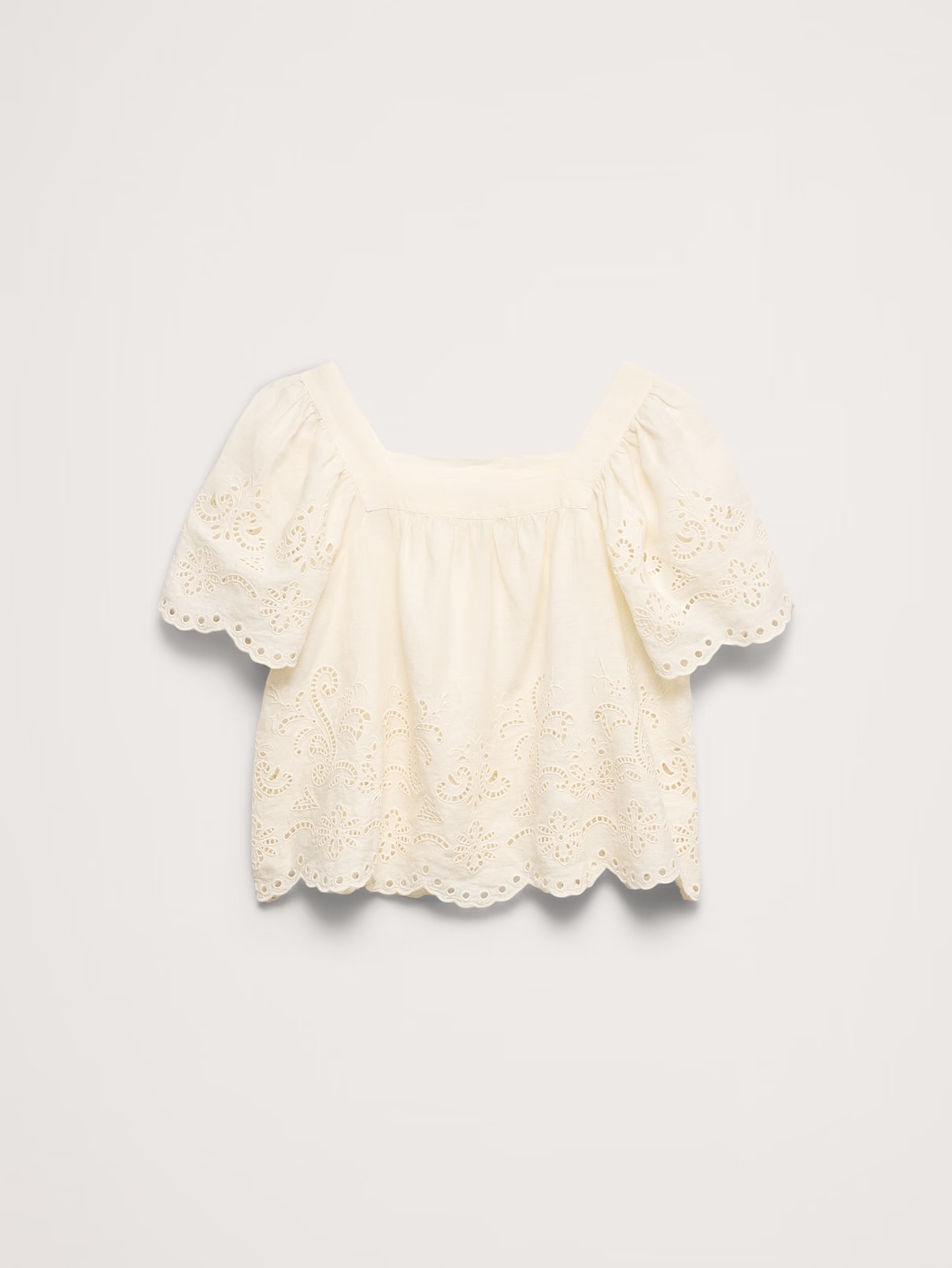 Banana Republic, Linen Eyelet Square-Neck Top